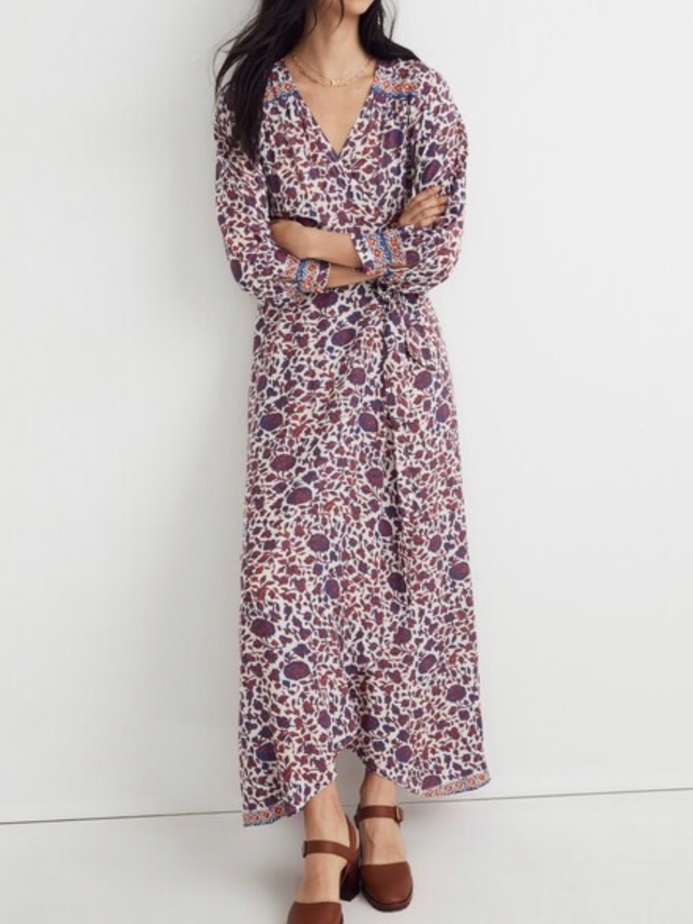 Natalie Martin White Floral Fiore Print Long Sleeve Midi Dress| M